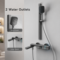 Ensemble de douche thermostatique moderne de haute qualité avec affichage LED, poignée en laiton brossé et douchette à effet pluie doux