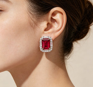Pendientes de Plata 925 con Rubí, Brillantes, Cuadrados, Clásicos, para Uso Diario, Cumpleaños, Fiestas, Regalo para Chicas, Sorpresa L - Product Image 6