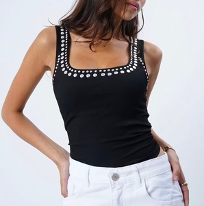Top Corto de Punto para Mujer, con Tirantes Finos y Tachuelas, Color Sólido, Transpirable, Estilo Casual, para Primavera/Verano - Product Image 2