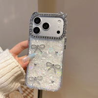 Coque de téléphone de luxe en gros avec nœud brillant et miroir pour le nouveau iPhone 18, tous modèles, avec pierres décoratives, compatible iPhone 17, 16, 15 Pro Max
