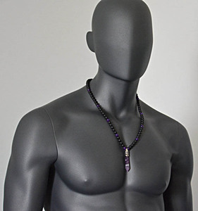Men's Long Gemstone Natural Stone <strong>Necklace</strong> Onyx &amp; <strong>Amethyst</strong> <strong>Necklace</strong> - Product Image 4