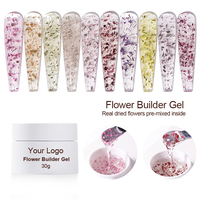 Gel de construction pour ongles style fée 30g en gros, avec fleurs séchées naturelles pré-mélangées, gel dur UV LED sans HEMA