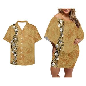 Custom Polynesische Samoan Tiare Tribal Print Off Shoulder Bodycon Club Jurken Sexy Mini Sweet Lovers Bijpassende Paren Kleding