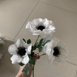 Anémona de seda de alta calidad, flores artificiales de 3 cabezas, flores artificiales de anémona para boda, flores artificiales blancas, venta al por mayor - Product Image 2