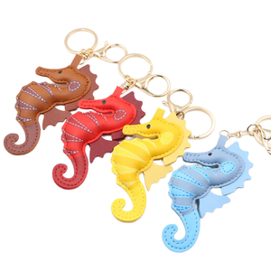 QYS Custom Logo Cartoon Seahorse Leather Keychain Carabiner <b>Key</b> <b>Ring</b> Cute Bag Charm Gift - Product Image 1