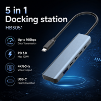 Station d'accueil USB-C 5-en-1 en aluminium, 4K+60Hz, multifonction, Type-C 85W PD, 4*10Gbps USB3.2 Gen2, hub portable pour ordinateur portable, en stock