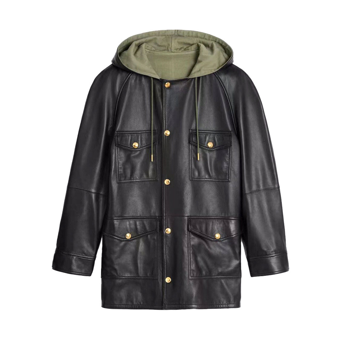 3229 Winter Long Leather Coat for Women Windproof Warm Black Hooded Jacket Casual Outerwear