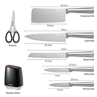 Ensemble de couteaux de cuisine multifonctionnels professionnels en acier inoxydable 7 pièces avec bloc en bois et ciseaux, passe au lave-vaisselle