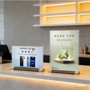 Espositore Verticale a T Personalizzato Premium Portatile per Ristoranti Negozi Uffici Hotel Base in Legno Porta-Insegne in Acrilico - Product Image 5