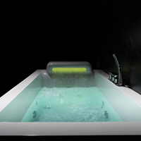 Baignoire balnéo autoportante rectangulaire moderne MJ7002 en acrylique avec jets de massage à LED, écologique, avec drain inclus pour villa