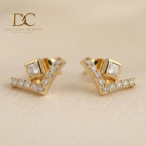 Luxury 14KT Solid Gold Stud <b>Earrings</b> with <b>Square</b> and Round Brilliant Cut Lab Grown <b>Diamond</b> IGI Certified Jewelry for Women's - Product Image 5