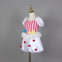 Costume de clown pour enfants, rouge et blanc rayé, pour spectacle de scène, avec manches bouffantes et détails pompons rouges