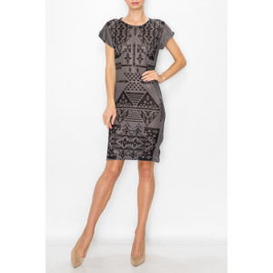 Robe à manches courtes à imprimé aztèque - Gris - Product Image 2