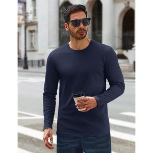 Cotrasen T-shirts basiques à manches longues pour hommes 100% coton biologique col rond doux décontracté 220 grammes de poids - Product Image 1