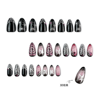 Faux ongles gothiques à presser fabriqués à la machine, motif toile d'araignée noire et violette, étoile et strass, forme amande, réutilisables, vente en gros