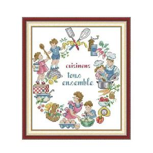 Kit de Patrón de Punto de Cruz Estampado DIY Vintage para Decoración de Cocina: Cocinando Juntos, Cocinas Francesas, <span class=keywords><strong>Tous</strong></span> Ensemble, para Pared de Comedor - Product Image 2