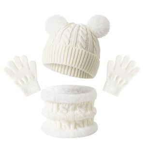 Ensemble Bonnet, Écharpe et Gants <span class=keywords><strong>d</strong></span>'<span class=keywords><strong>Hiver</strong></span> pour Enfants, Unisexe, en Tricot Chaud avec Boutons, Mitaines pour Tout-Petits, Cache-Cou, Motif Jacquard Uni pour le Ski - Product Image 4