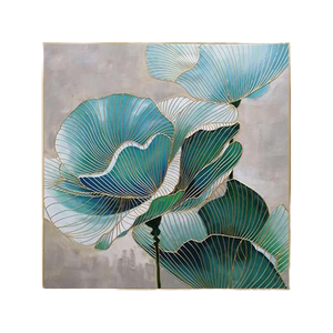 Pintura Decorativa Moderna para Sala de Estar, Pintura de Porcelana de Cristal para Comedor, Tríptico Abstracto Americano con Hojas de Ginkgo - Product Image 1