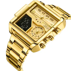 Customize Men Watch BOAMIGO F941 Luxury Gold Watches Steel Band Big Dial Dual Display Digital Quartz Watch Relogio De Quartzo