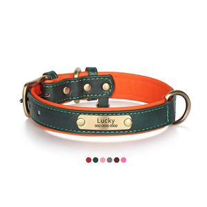 Luxury Classic Soft <b>Padded</b> Leather Dog Collar with Custom Name Engraved Breakaway Anti-Lost Design for Small/Medium Breeds - Product Image 1