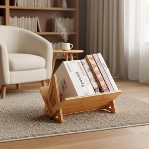 Support de disques vinyles moderne en bambou pour salon, organisateur avec sous-verres, support d'album, support de tourne-disque, présentoir de magazines et de CD - Product Image 1