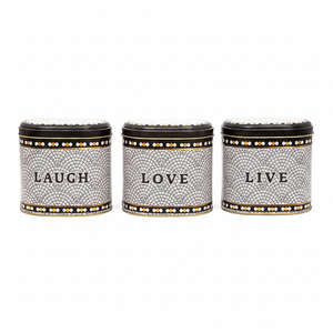 Kontensan Oval Metal Storage <b>Box</b> Set 140x120x130mm 1.4L (Set of 3) Geometric Mosaic Pattern Design - Product Image 2