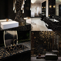 Prix direct usine, certificat CE, pierre semi-précieuse naturelle, plaque de quartz noir obsidienne avec feuille d'or
