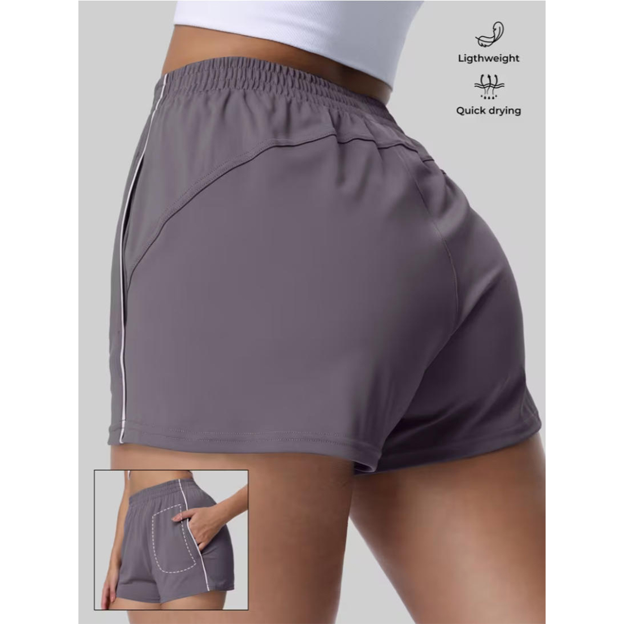 Womens Solid Tummy Control Workout Shorts Elastic High Waist Athletic Shorts with Pockets Stretchy Active Running Sports