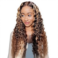 Perruque Lace Frontale 13*4 pour Femme, Cheveux Longs Bouclés à Petites Boucles avec Mèches Dégradées, Naturelle, Pleine Tête, en Fibre Haute Température, Volumineuse