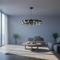Lampu Chandelier LED Kaca Hitam Modern Seeky dengan Tinggi yang Dapat Disesuaikan dan Ukuran Sedang untuk Ruang Tamu/Ruang Makan