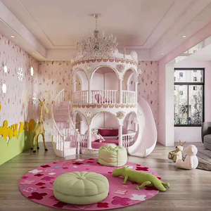 Cama Infantil de Madera Maciza de Doble Capa Estilo Americano, Británico y Europeo con Tobogán, Cama Litera Tipo Castillo de Princesa, Camas Redondas - Product Image 3