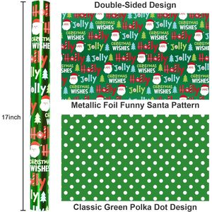 Green Christmas Wrapping Paper 17 In X 33 Ft Reversible Santa Polka Dot Holiday Gift <b>Wrap</b> - Product Image 3
