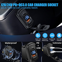Interruptor basculante USB con cargador rápido PD/Tipo-C de 2 puertos, toma de corriente impermeable de 12V para barco/RV, cargador de coche con doble USB y voltímetro