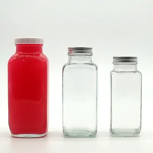 Пустые прозрачные французские квадратные стеклянные бутылки с пластиковыми или алюминиевыми крышками, 250 мл, 350 мл, 500 мл