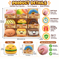 Grand jouet anti-stress souple en TPR, imitation alimentaire (donut, burger, toast), à rebond lent et amusant, avec boîte cadeau