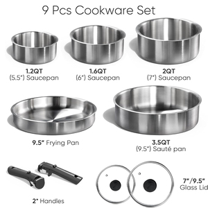 Ensemble de casseroles en acier inoxydable de haute qualité à 3 couches avec couvercles en verre, adaptées aux cuisinières à gaz et à induction, en acier inoxydable triple couche - Product Image 2