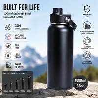 Bouteille en acier inoxydable 304 à marque privée avec bouchon rotatif pour boire directement, poignée en TPU, plusieurs capacités disponibles, marques variées