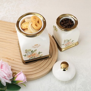 <span class=keywords><strong>Set</strong></span> di 3 contenitori floreali con finiture in argento, vasetti decorativi in ceramica, barattolo per biscotti e zuccheriera con coperchio ermetico - Product Image 5
