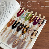 Barrettes à cheveux en acétate style coréen, motif marbré écaille de tortue, sans pliage, accessoires de maquillage pour cheveux, pince plate pour femmes