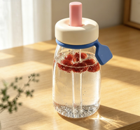 Bouteille d'eau portable en verre avec paille, jolie bouteille à café en verre