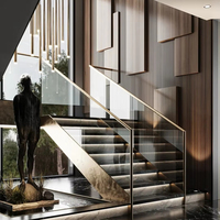 2025 personnalisé Style européen américain chêne massif verre acier inoxydable laiton meubles de maison escalier en bois balcon Villa PVC