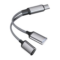 Adaptateur USB-C OTG blindé en nylon tressé 2-en-1, charge rapide 5A 60W PD, synchronisation des données pour ordinateurs portables, téléphones et tablettes Type-C vers USB-A/USB-C
