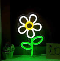 Lampe LED personnalisée en forme de marguerite, néon, vase à fleurs, pétales épanouis, blanc, jaune, vert, décoration murale et de table, ambiance printanière naturelle, lampe d'ambiance pour la maison, enseigne lumineuse