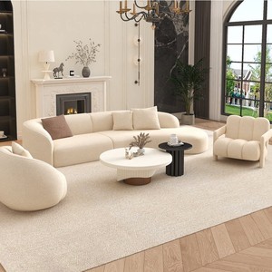 Divano a Tre Posti in Tessuto di Lana d'Agnello Color Crema, Moderno e Minimalista, Curvo, per Reception, Salotti e Hall di Hotel - Product Image 1