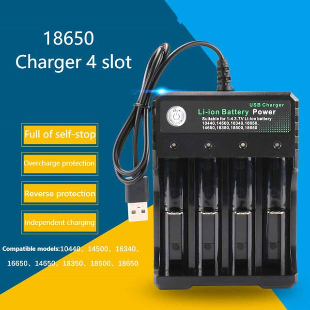 High Performance 4 Bay Smart Battery Charger 18650 Battery Charger With Usb Cable