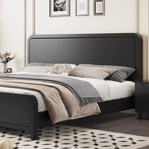 Vintage Style Solid Wood Double Bed <b>Black</b> Platform Bed Durable Bedroom Furniture - Product Image 2