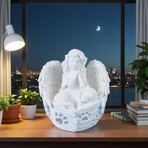 Statue en résine de bonne nuit d'ange tenant un chiot, figurine en résine commémorative pour animaux de compagnie, ornement d'art de décoration intérieure - Product Image 2