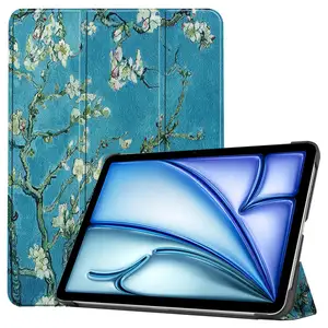 Tablet PC Tri-fold Flip PU Leather flower Painted Personality Smart Cover For iPad Air 11 inch 2024