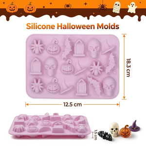 Molde de Silicona para Dulces de Halloween, 18 Cavidades, Bandeja para Chocolate, Gomitas y Pasteles, Diseño de Calavera, Calabaza y Murciélago, Antiadherente y Reutilizable - Product Image 2