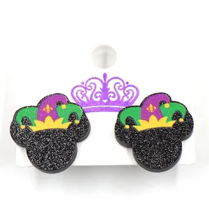 | 1 paire de boucles d'oreilles CN avec Fleur de lis chapeau Mardi Gras tendance paillettes acryliques bijoux